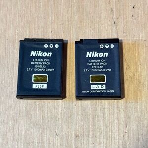 2-Nikon OEM EN-EL12 1050mAh Li-Ion Battery Used Tested Good w/Charge Read Info!